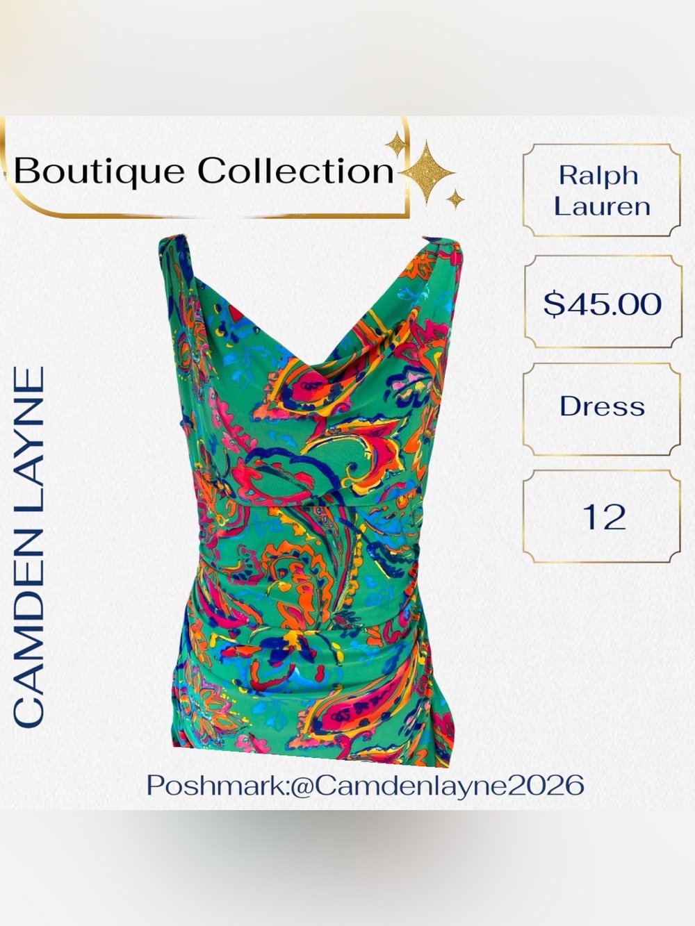 Ralph Lauren Teal Multicolor Abstract V-Neck Mini Dress - Picture 10 of 13